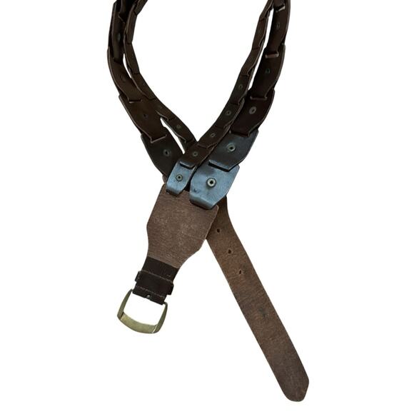 Vintage Wide Brown Leather Belt double - Picture 5 of 6
